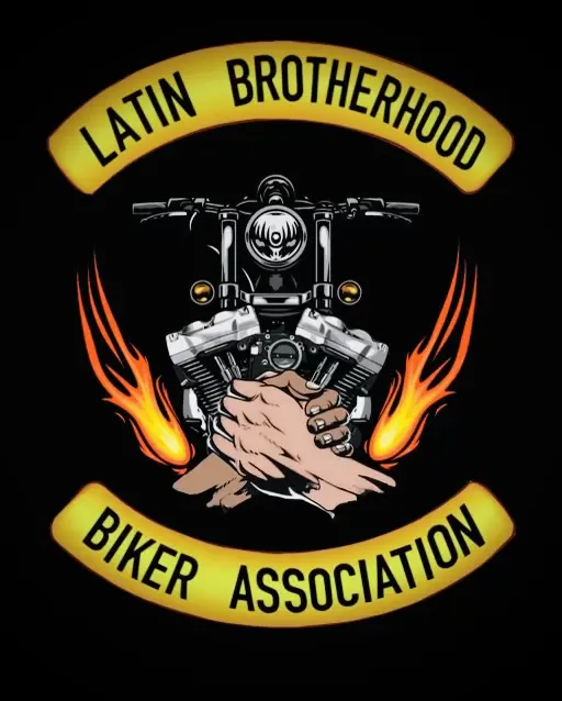 A motorcycle club logo with flames and a skull.